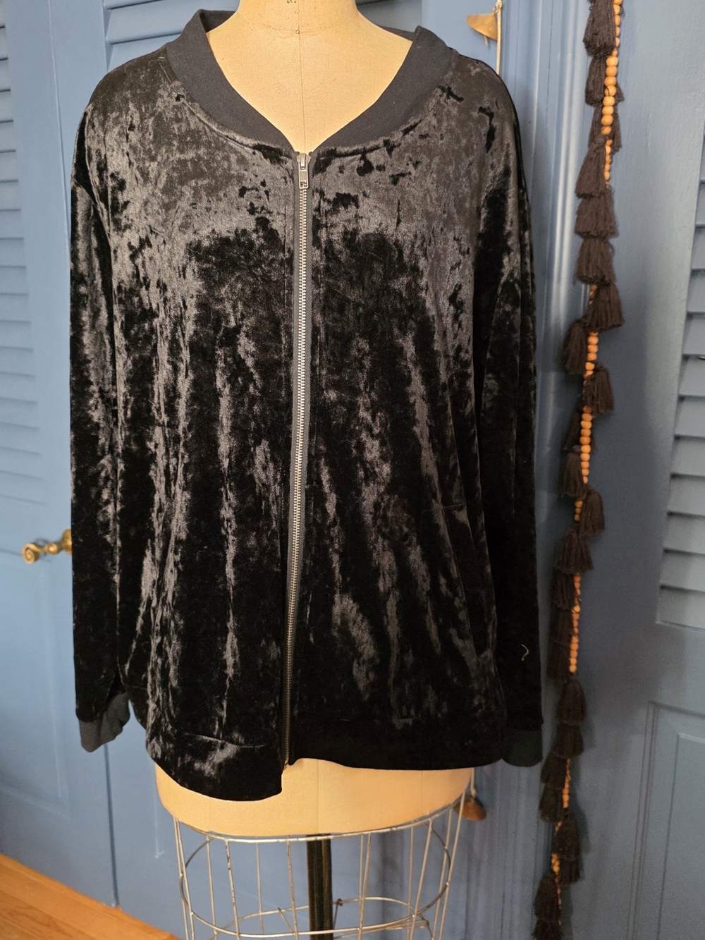 Catherines Black Velvet Zip Bomber Jacket
